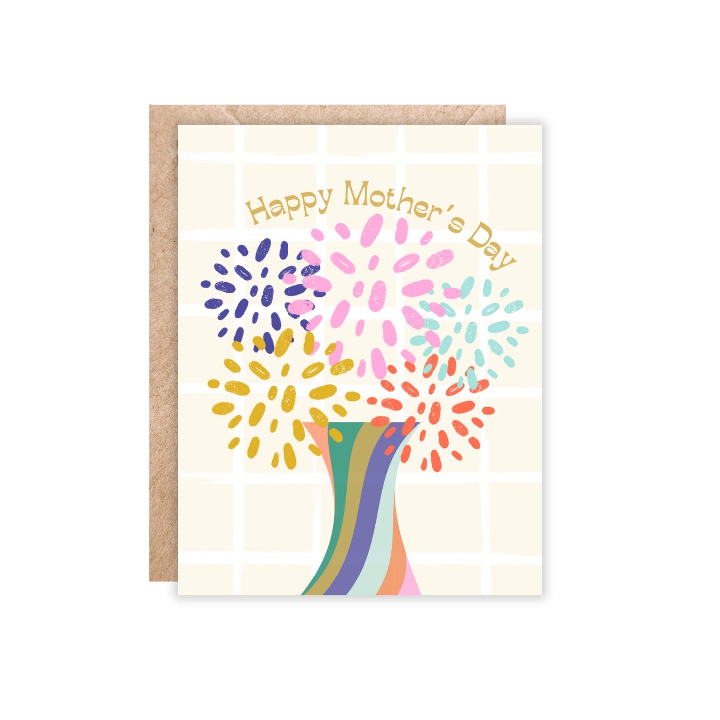 A2 size card. Happy Mother's Day. Abstract rainbow bouquet of flowers in a vase.
