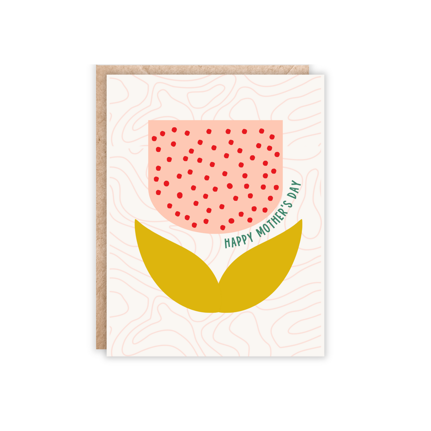 Mother's Day card with an abstract tulip in blush, mustard yellow and orange.