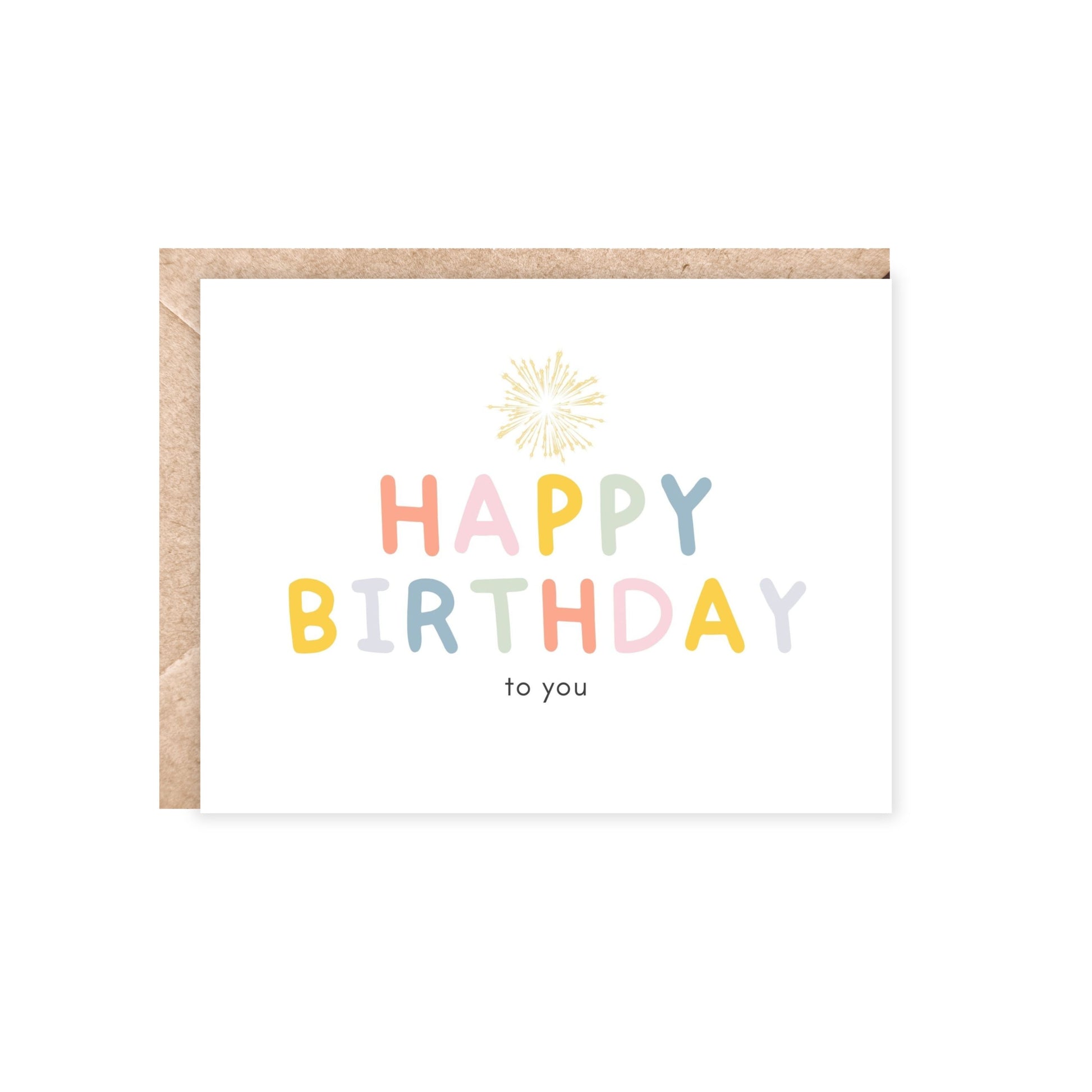 greeting card. landscape orientation. white background with happy birthday in a pastel font.