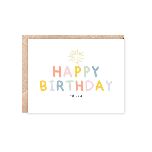 greeting card. landscape orientation. white background with happy birthday in a pastel font.