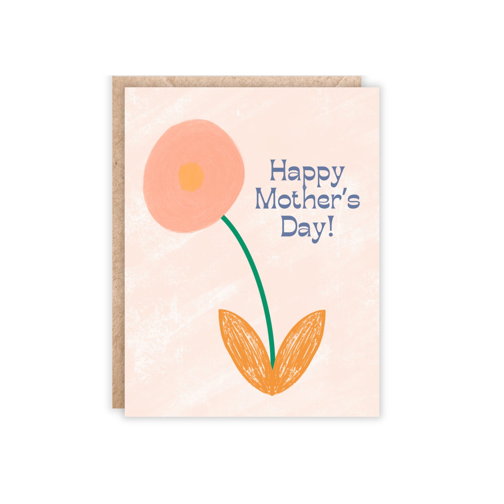 card with abstract flower in pink, yellow and green with blush pink background and text says 'happy mother's day!