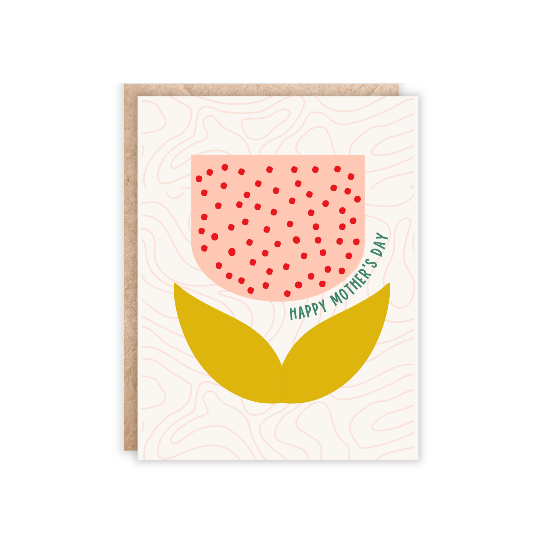 Mother's Day card with an abstract tulip in blush, mustard yellow and orange. 