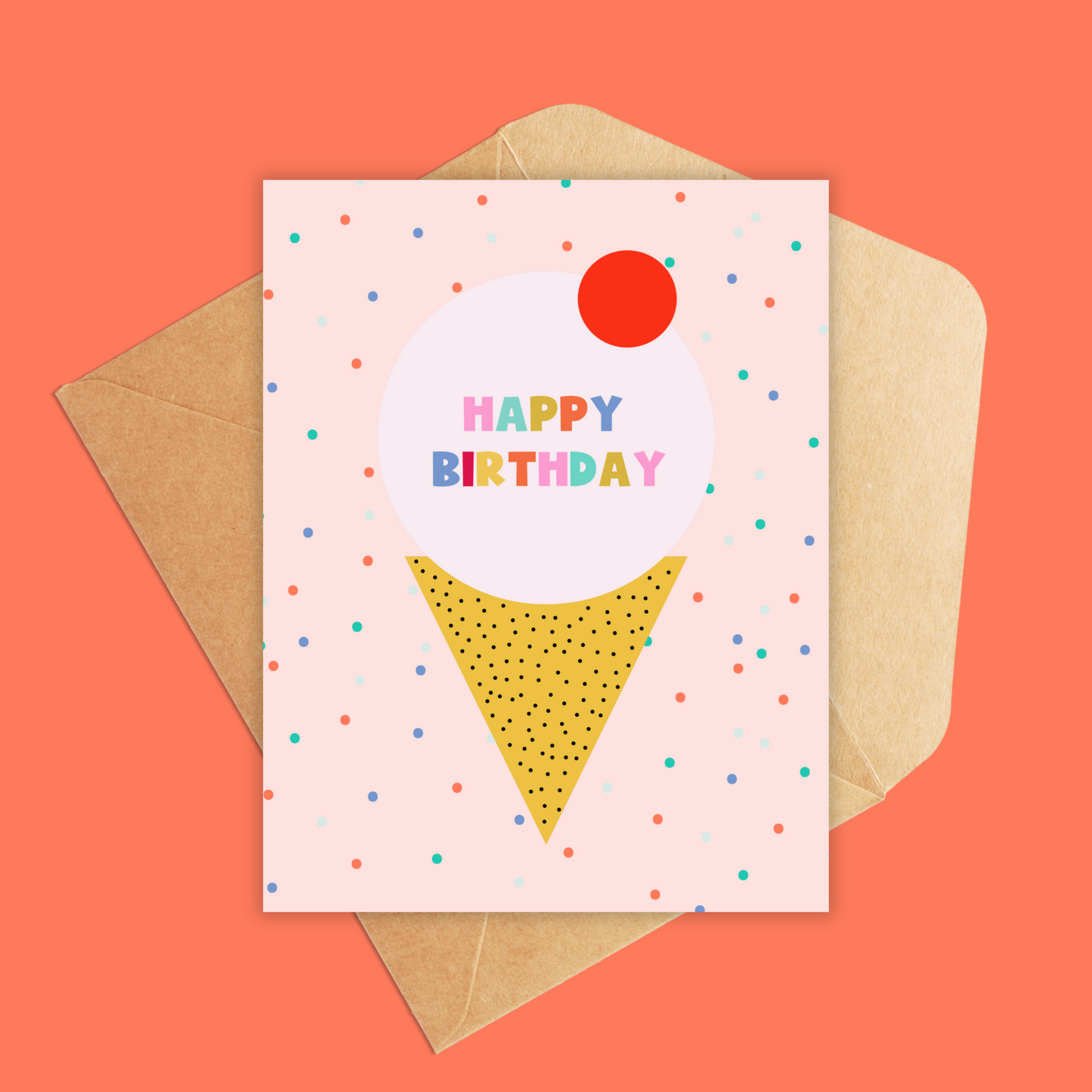 Ice Cream Cone Happy Birthday Card