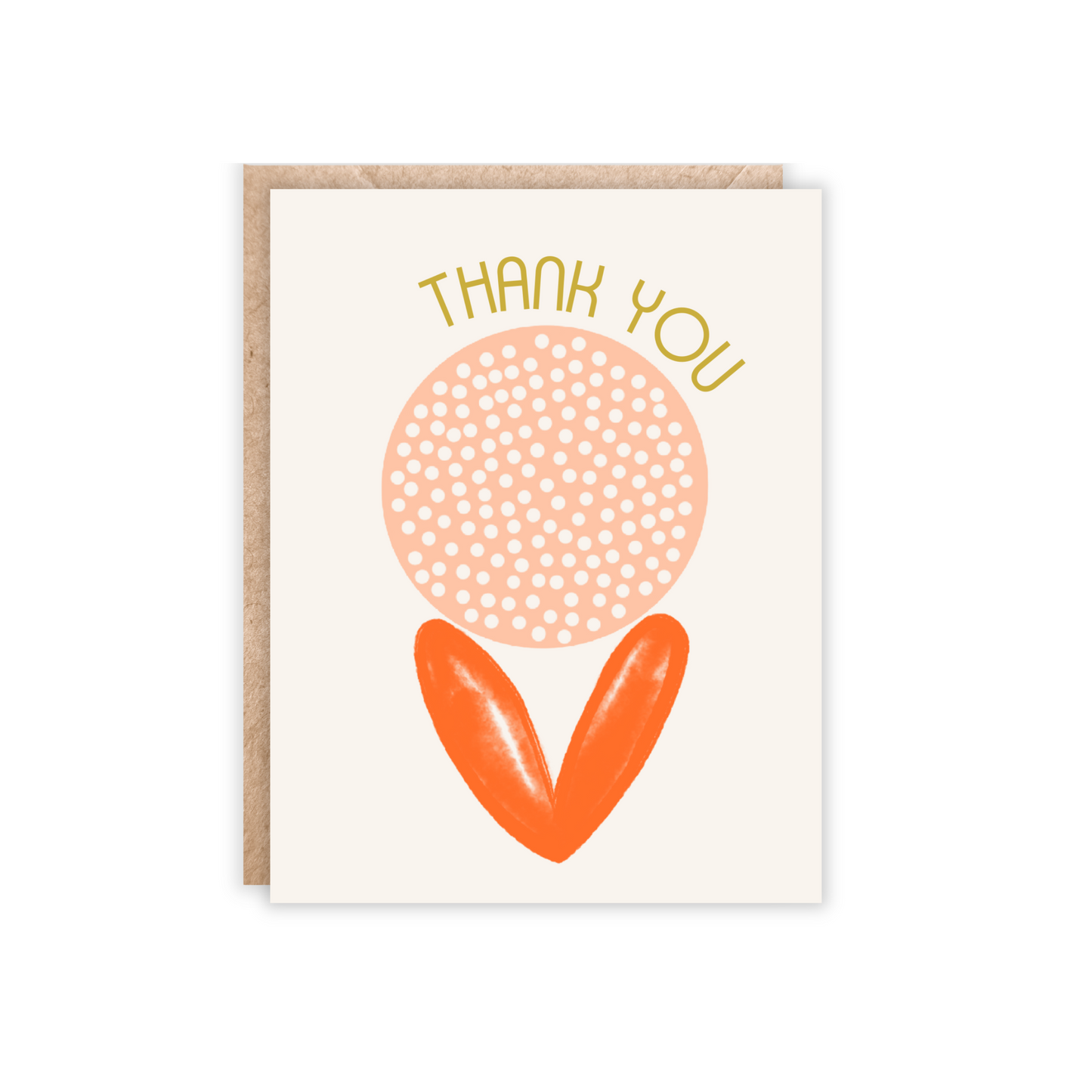 thank you curved around an abstract flower in orange and blush