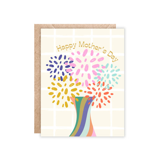 A2 size card. Happy Mother's Day. Abstract rainbow bouquet of flowers in a vase. 